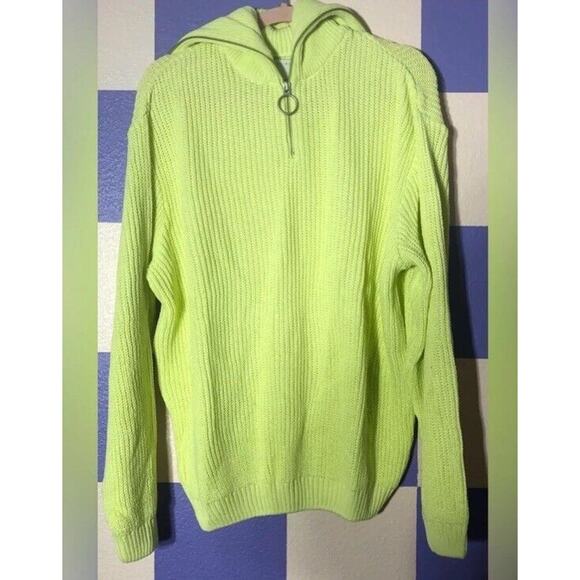 ASOS Unisex Oversized Neon Lemon Fisherman Rib Sweater Big Collar Size XS NEW - Picture 5 of 8